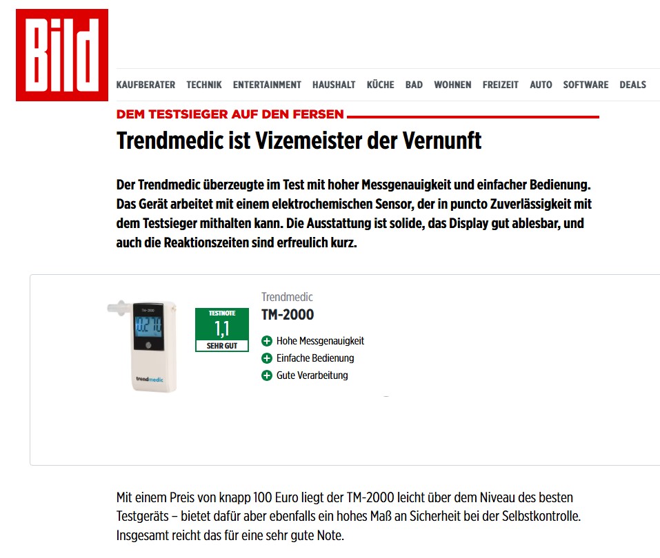 Trendmedic TM-2000 als Vizemeister mit sehr guter Testnote